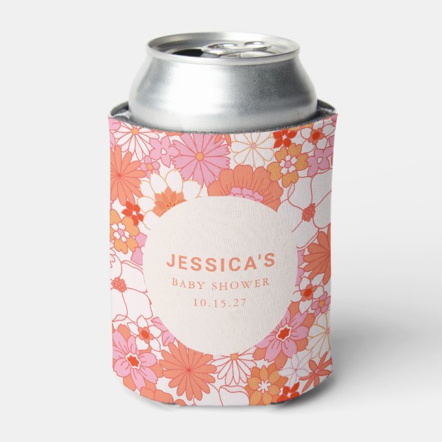 Rafraîchisseur Pour Canette Baby shower Floral Boho rose orange rétro (Can devant)