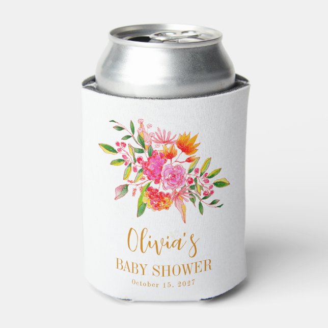 Rafraîchisseur Pour Canette Baby shower Floral rose moderne personnalisé (Can devant)