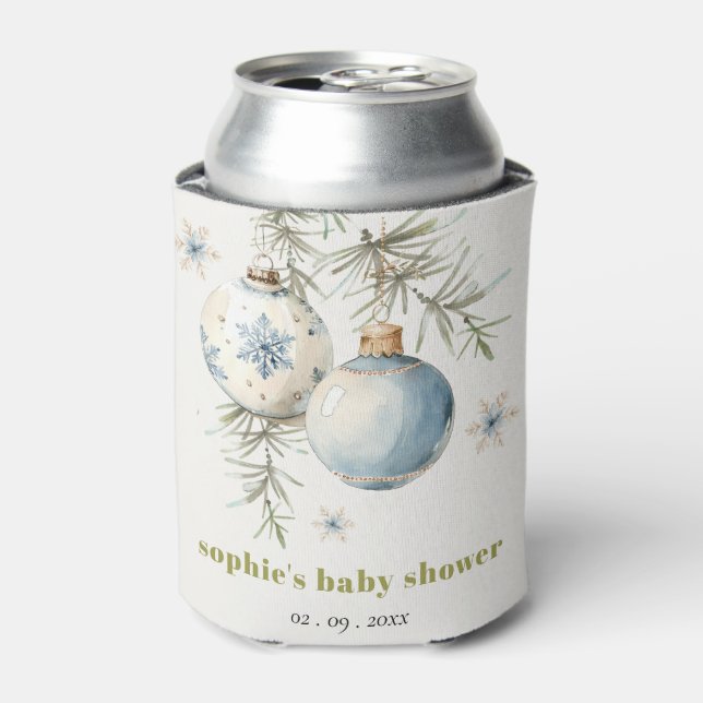 Rafraîchisseur Pour Canette Baby shower Garçon de Noël Bleu Minimal d'hiver (Can devant)