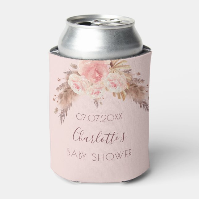 Rafraîchisseur Pour Canette Baby shower pampas herbe blush rose nom fleuri (Can devant)
