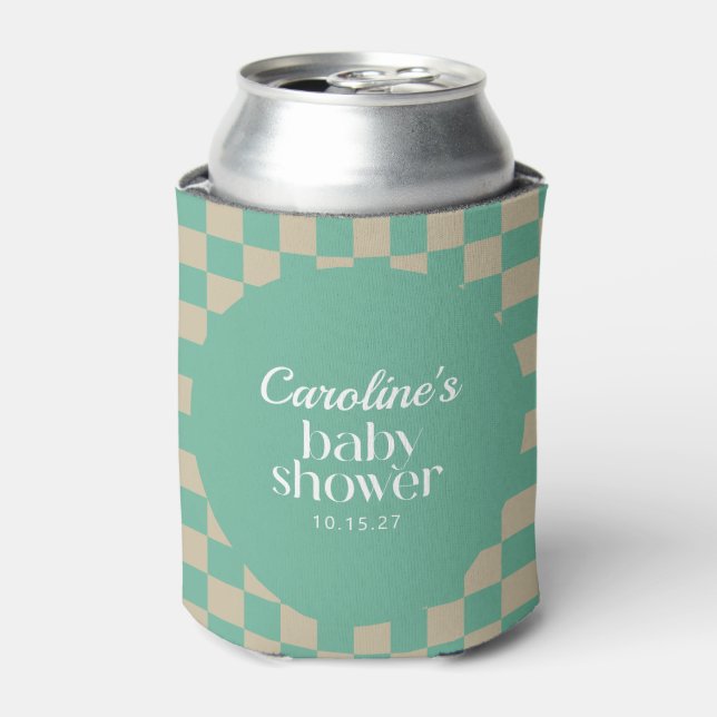 Rafraîchisseur Pour Canette Baby shower personnalisé Retro Checkerboard Mint S (Can devant)