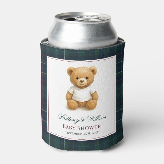 Rafraîchisseur Pour Canette Baby shower Plaid Vert épicé classique (Can devant)