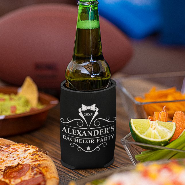 Rafraîchisseur Pour Canette Bachelor Party Tuxedo Cravate noir (Customize to change text size or text style.)
