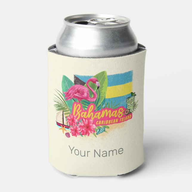 Rafraîchisseur Pour Canette Bahamas rétro caraïbes île flamingo vintage (Can devant)