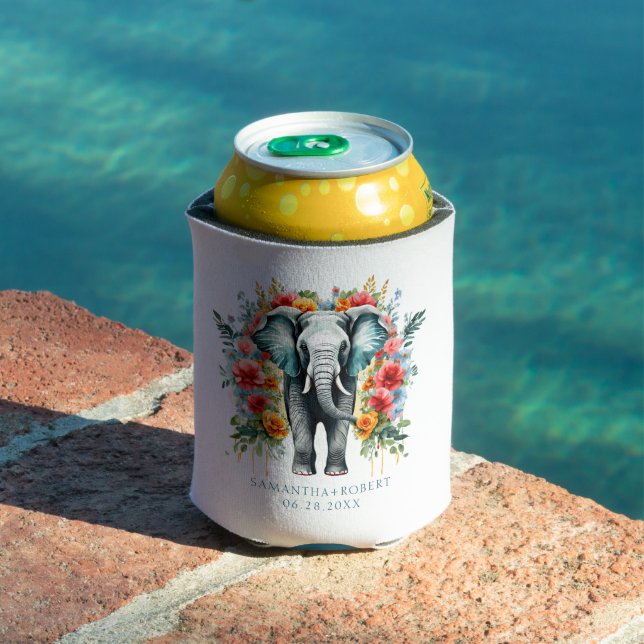 Rafraîchisseur Pour Canette Baie Florale Eléphant Bleu Blanc (Piscine in situ)