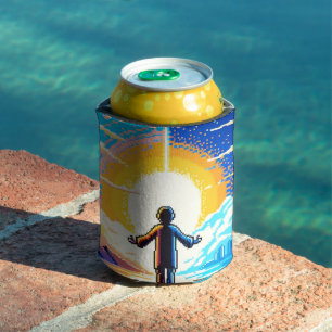 Rafraîchisseur Pour Canette Balance des mondes - Futuriste Pixel Art Tech