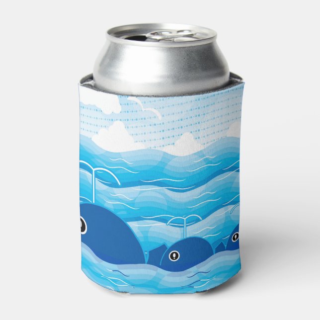 Rafraîchisseur Pour Canette Baleines et vagues Bleu océanique (Can devant)