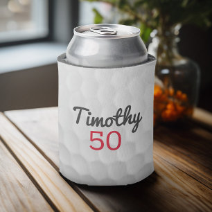 Rafraîchisseur Pour Canette Ball de golf Dimples avec nom noir Numéro rouge