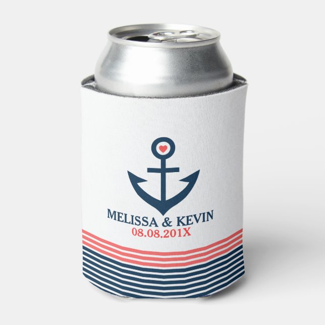 Rafraîchisseur Pour Canette Bateau bleu marine Ancre et bandes décoratives (Can devant)