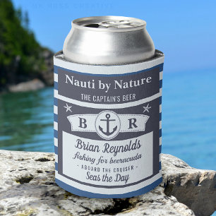 Rafraîchisseur Pour Canette Bateau Capitaine nautique Bière bleue rayée
