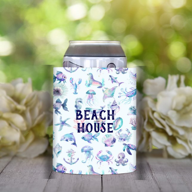 Rafraîchisseur Pour Canette Beach Vibe Pastel couleurs motif d'animaux de mer (Créateur téléchargé)