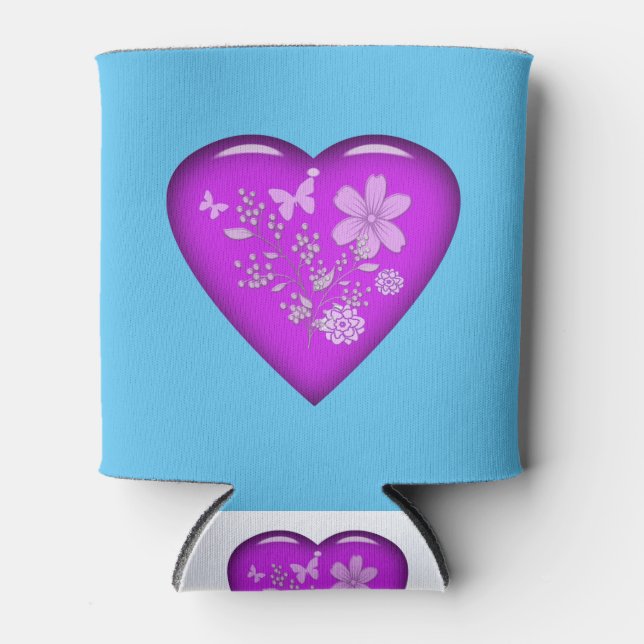 Rafraîchisseur Pour Canette Beau Coeur Floral De Verre (Devant)