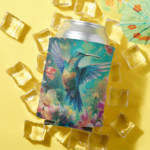 Rafraîchisseur Pour Canette Beau colibri entouré de fleurs