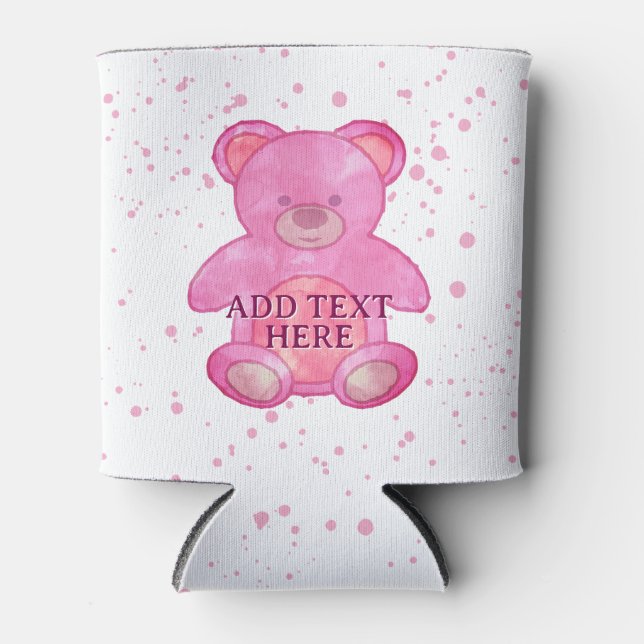 Rafraîchisseur Pour Canette Bébé mignon Ours En Rose Texte Personnalisé (Devant)