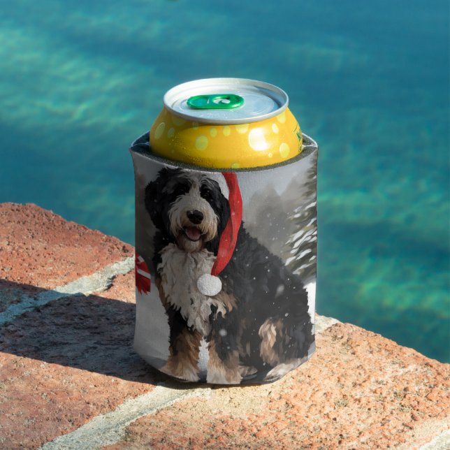 Rafraîchisseur Pour Canette Bernedoodle Chien dans Noël de neige (Piscine in situ)