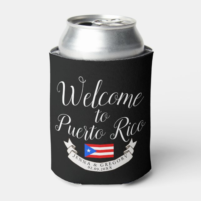 Rafraîchisseur Pour Canette Bienvenue à Porto Rico| Destination Wedding Favor (Can devant)