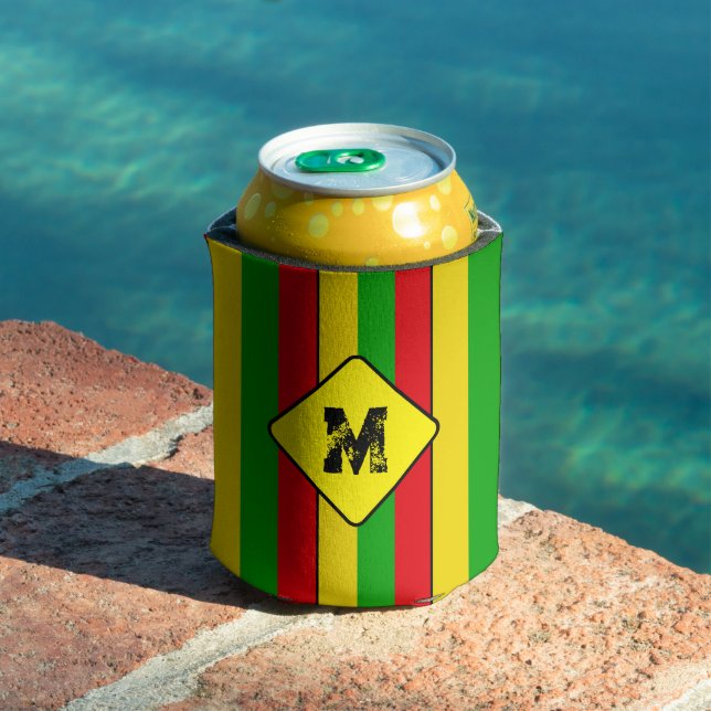 Rafraîchisseur Pour Canette Bière Monogramme rayée couleur rasta (Piscine in situ)