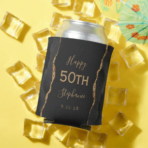 Rafraîchisseur Pour Canette Black Agate Gold Dark 50th Birthday Party