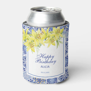Rafraîchisseur Pour Canette Bleu Chic Portugais Azulejo Lily Jaune