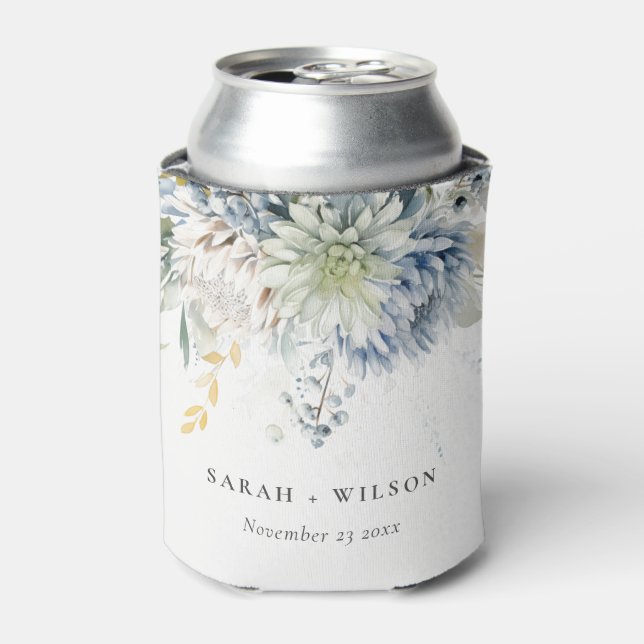 Rafraîchisseur Pour Canette Bleu doux Vert Succulent Mariage botanique fleuri (Can devant)