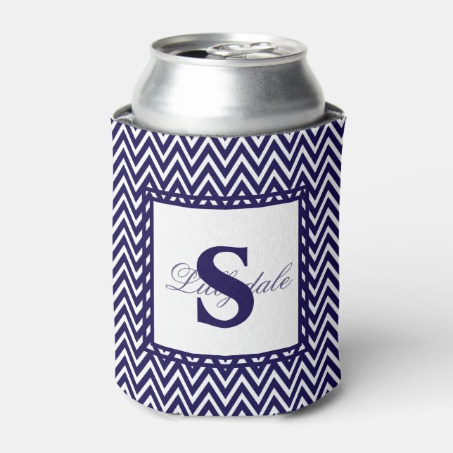 Rafraîchisseur Pour Canette Bleu et blanc Chevron Stripe (Can devant)
