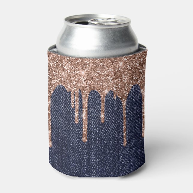 Rafraîchisseur Pour Canette Bleu Jeans Rose Or Giltter Can Cooler (Can devant)