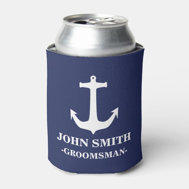 Rafraîchisseur Pour Canette Bleu marine avec Groomsman Ancre blanc (Can devant)