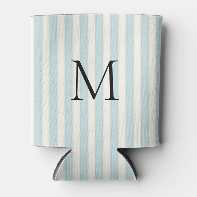 Rafraîchisseur Pour Canette Bleu pâle et rayures d'ivoire Monogramme (Devant)