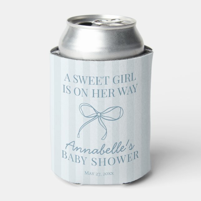 Rafraîchisseur Pour Canette Blue Coquette Bow Pastel Baby shower rayé Favorise (Can devant)