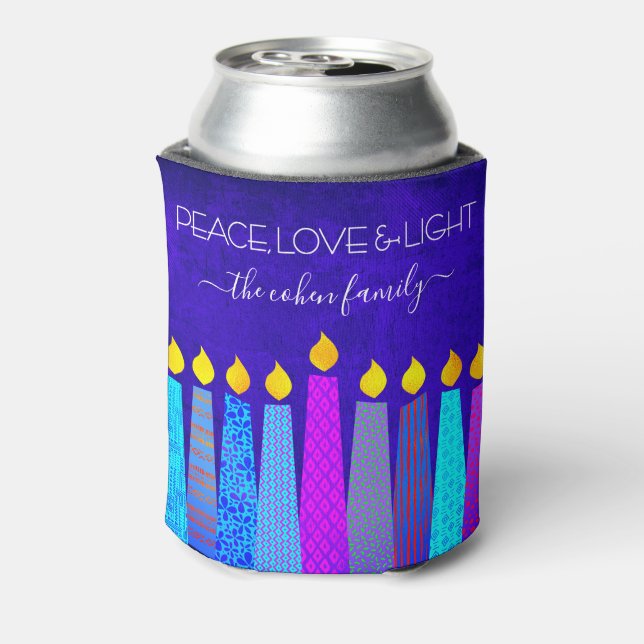 Rafraîchisseur Pour Canette Blue Hanoukka Menorah bougie Peace Love Nom clair (Can Dos)