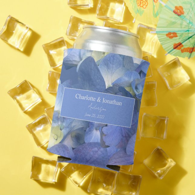 Rafraîchisseur Pour Canette Blue Hydrangea Floral Mariage Noms personnalisés (Été in situ)