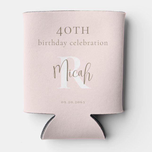 Rafraîchisseur Pour Canette Blush & Gold 40e fête d'anniversaire II (Devant)