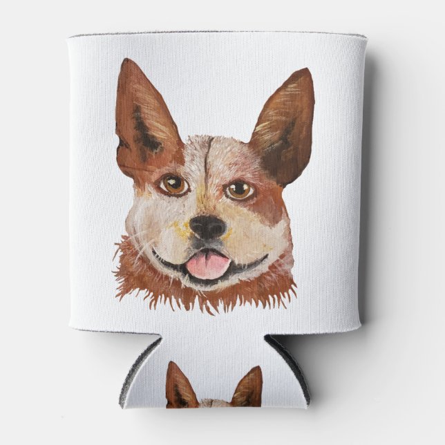 Rafraîchisseur Pour Canette Boeuf mignon Chien rouge Heeler Portrait Peinture (Devant)