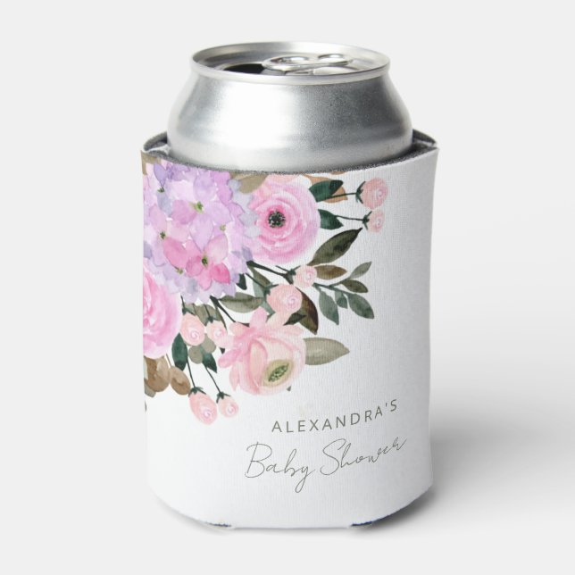 Rafraîchisseur Pour Canette Boho Lavender rose Baby shower d'aquarelle florale (Can devant)