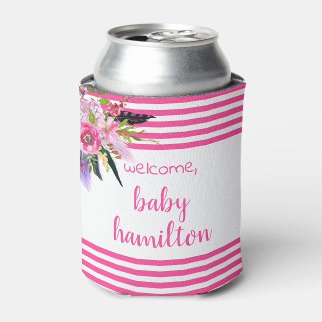 Rafraîchisseur Pour Canette Boho Rose Aquarelle Floral Baby shower personnalis (Can devant)