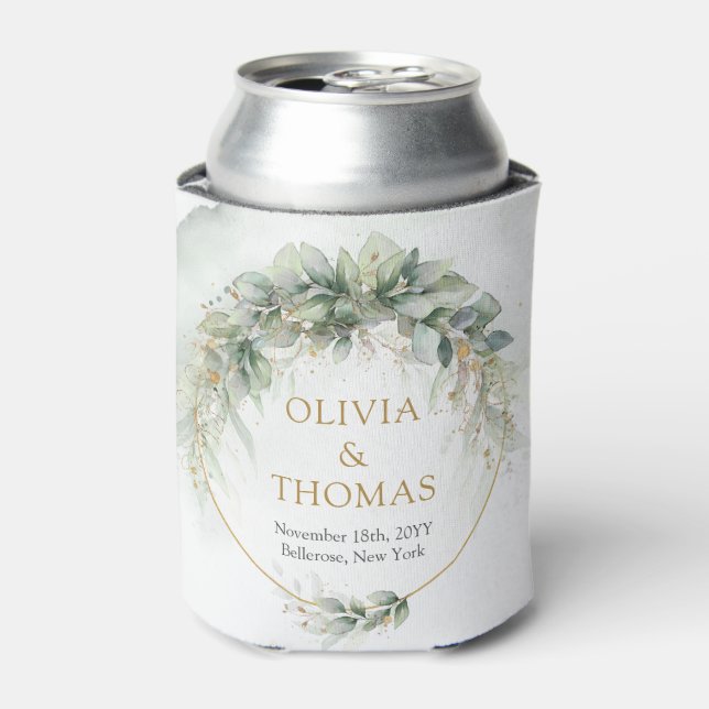 Rafraîchisseur Pour Canette Boho vert eucalyptus feuillage or ovale (Can devant)