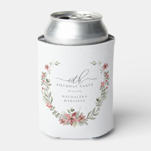 Rafraîchisseur Pour Canette Boho Winter Greenery Red Floral 60e anniversaire