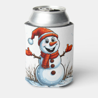 Rafraîchisseur Pour Canette Bonhomme de neige joyeux vêtu d'un chapeau d'hiver