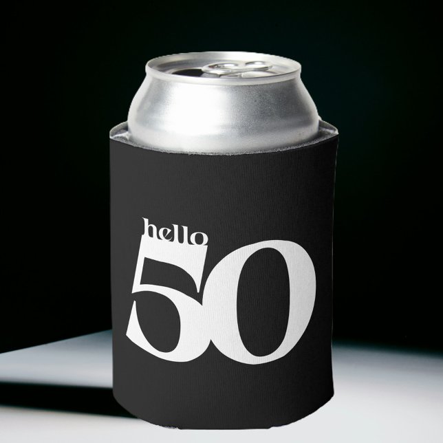 Rafraîchisseur Pour Canette Bonjour 50 Bold Moderne Noir et Blanc Anniversaire (Créateur téléchargé)