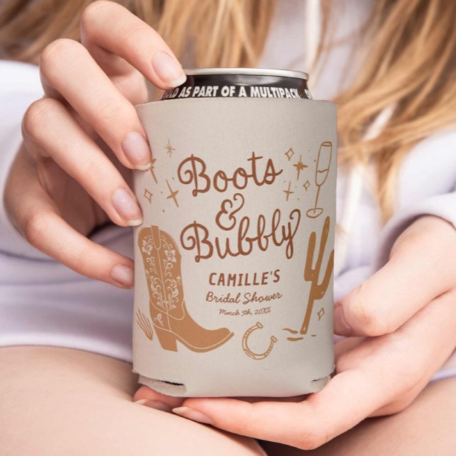 Rafraîchisseur Pour Canette Boots occidentaux et Fête des mariées de bulle peu (Boots and Bubbly Bridal Shower Can Cooler)