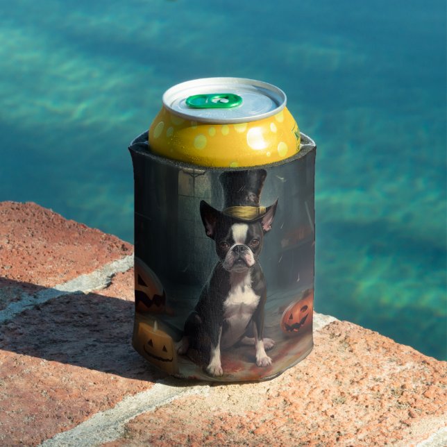 Rafraîchisseur Pour Canette Boston Terrier Citrouille Halloween effroi (Piscine in situ)