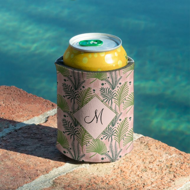 Rafraîchisseur Pour Canette Botanique Feuilles et Monogramme rose (Piscine in situ)