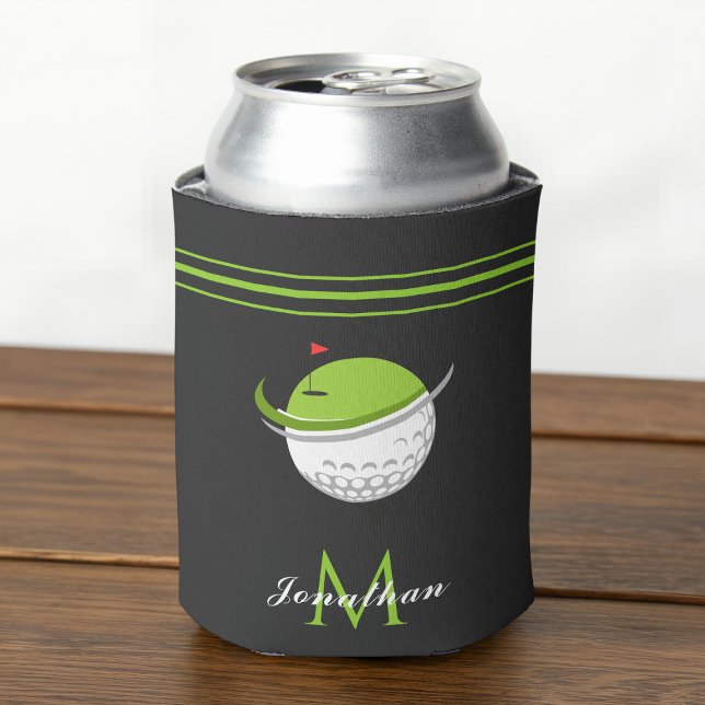 Rafraîchisseur Pour Canette Boule de golf et drapeau Nom personnalisé Gris ray (Créateur téléchargé)