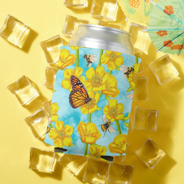 Rafraîchisseur Pour Canette Boutons, abeilles et papillons sur les nuages (Été in situ)