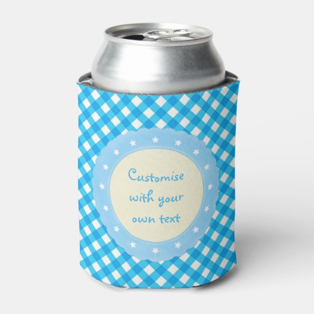 Rafraîchisseur Pour Canette Bright Blue Gingham Custom Text (Can devant)