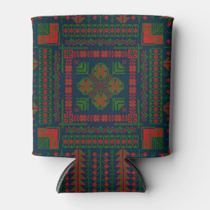 Rafraîchisseur Pour Canette Broderie palestinienne Tatreez rouge vert 5 Motif