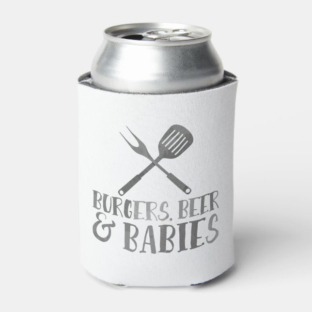 Rafraîchisseur Pour Canette Burgers, bières et bébés Baby shower barbecue (Can devant)