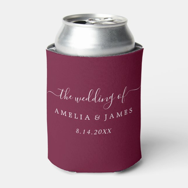 Rafraîchisseur Pour Canette Burgundy Moderne Mariage de script Can Cooler (Can devant)