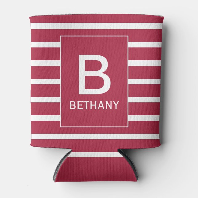 Rafraîchisseur Pour Canette Burgundy Striped Personalised Monogram (Devant)