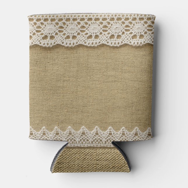 Rafraîchisseur Pour Canette Burlap, dentelle texture tissu. (Devant)